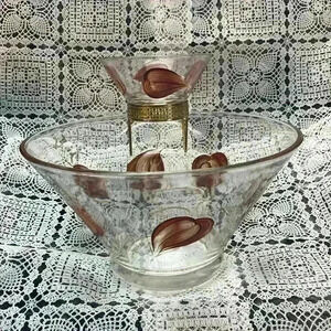 Vintage Glass Chip & Dip Set 
Mid Century Modern  Brown & Gold